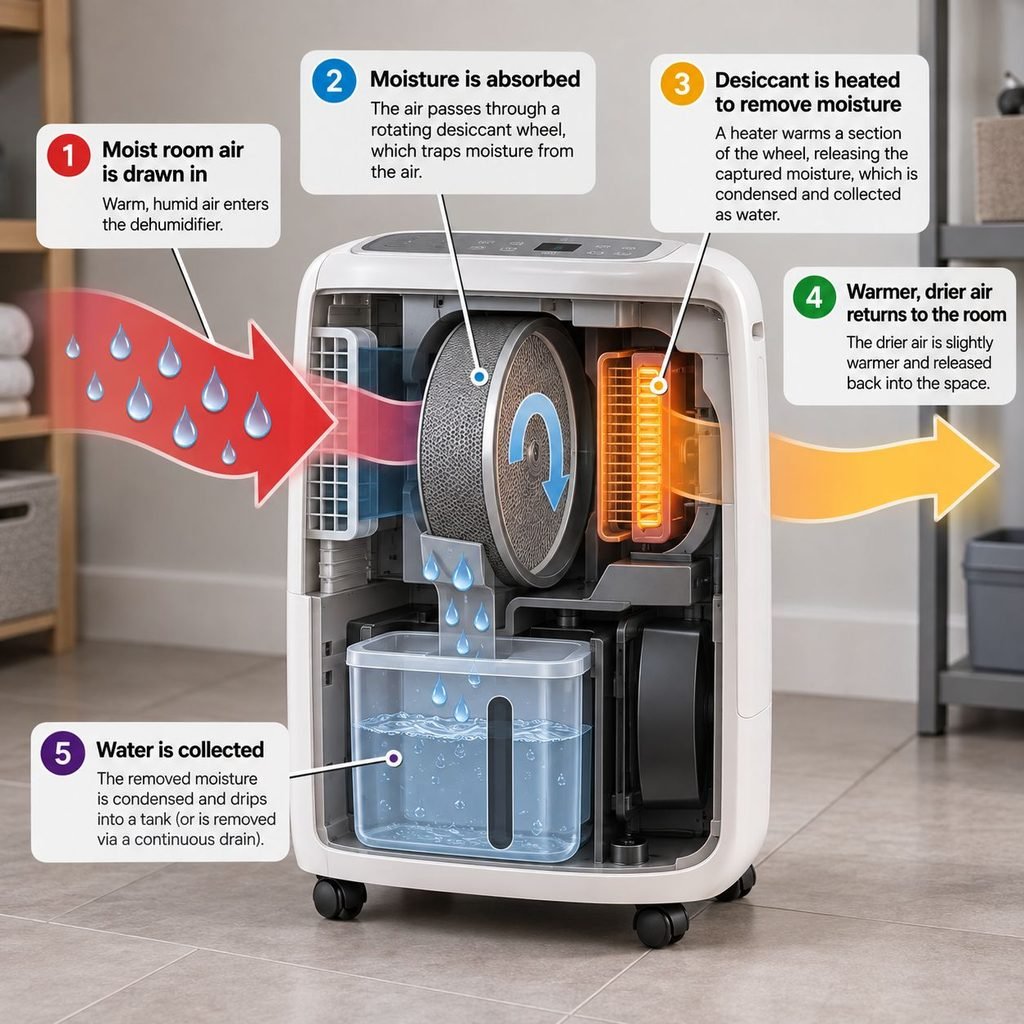 How does a desiccant dehumidifier works