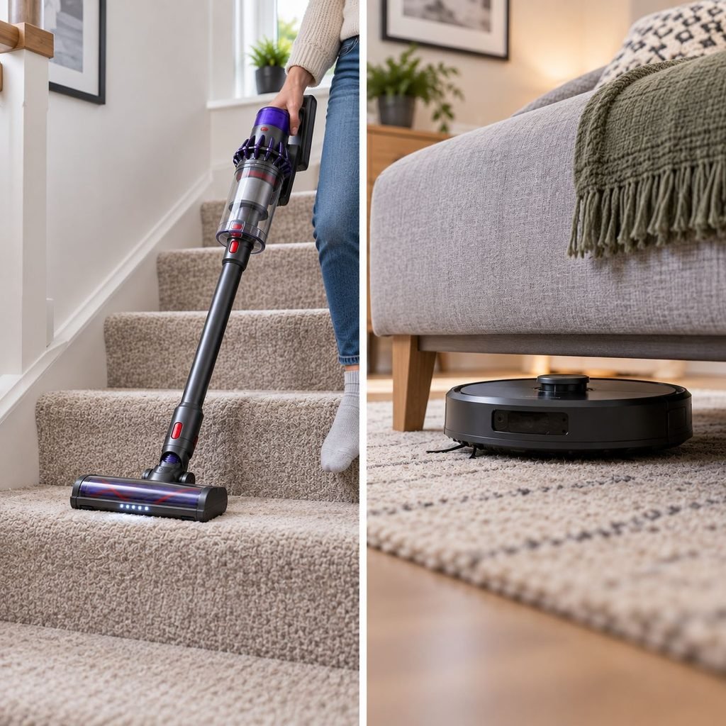 Robot Vacuum vs Cordless Vacuum Cleaner: for stairs and under furniture.